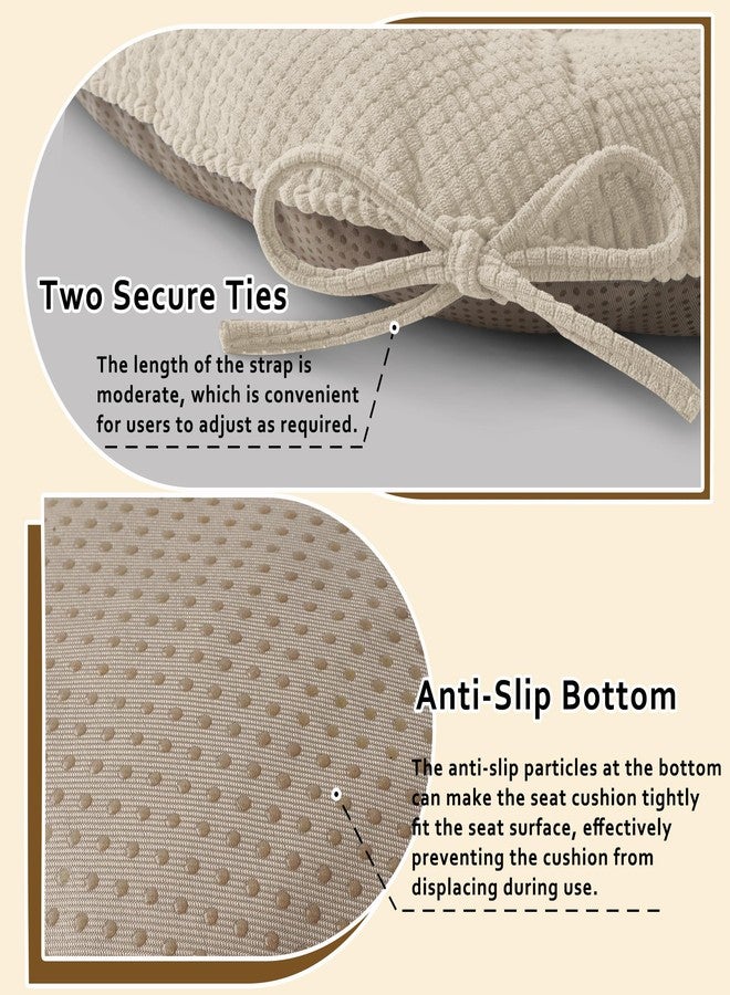 ELFJOY Dining Chair Cushions Set of 2 Thick Non Slip Kitchen Chair Pads with Ties Comfortable Indoor Kitchen Seat Cushions 18" x 18" x 3" Beige - Image 4