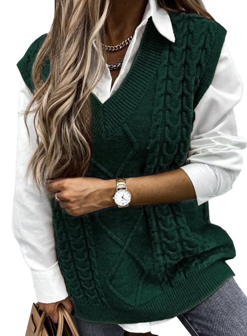 EVALESS Womens Oversized Sweater Vest V Neck Green Sleeveless Pullover Sweaters for Women Cable Knit Solid Color Tops Loose Casual Soft Sweater X-Large - Image 1