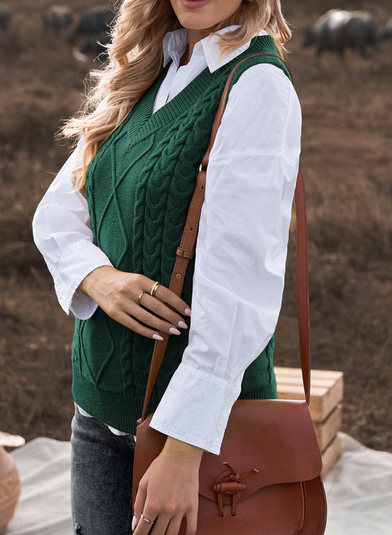 EVALESS Womens Oversized Sweater Vest V Neck Green Sleeveless Pullover Sweaters for Women Cable Knit Solid Color Tops Loose Casual Soft Sweater X-Large - Image 4