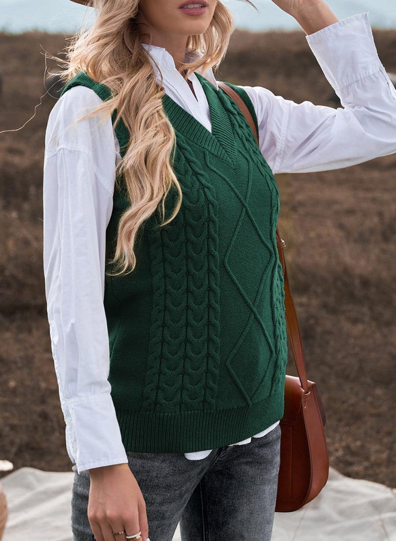 EVALESS Womens Oversized Sweater Vest V Neck Green Sleeveless Pullover Sweaters for Women Cable Knit Solid Color Tops Loose Casual Soft Sweater X-Large - Image 5