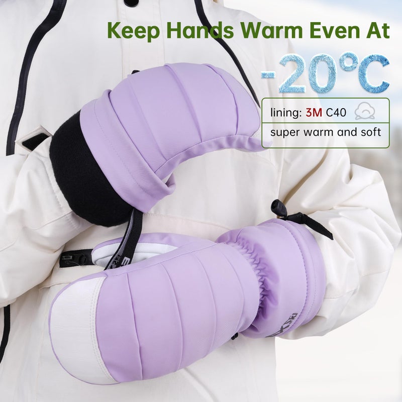 EXski Ski Mittens for Women, Waterproof Snow Ski Gloves for Snowboard, Winter Warm Mitts with Touchscreen - Image 3