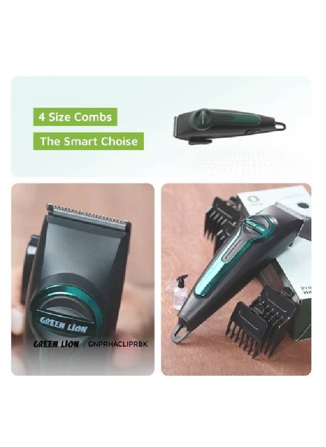 Green Lion Professional Hair Clipper, Type-C Charging, LED Indicator, 4 Size Combs