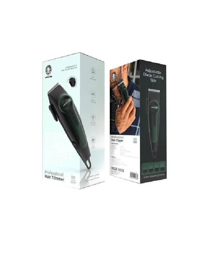 Green Lion Professional Hair Clipper, Type-C Charging, LED Indicator, 4 Size Combs