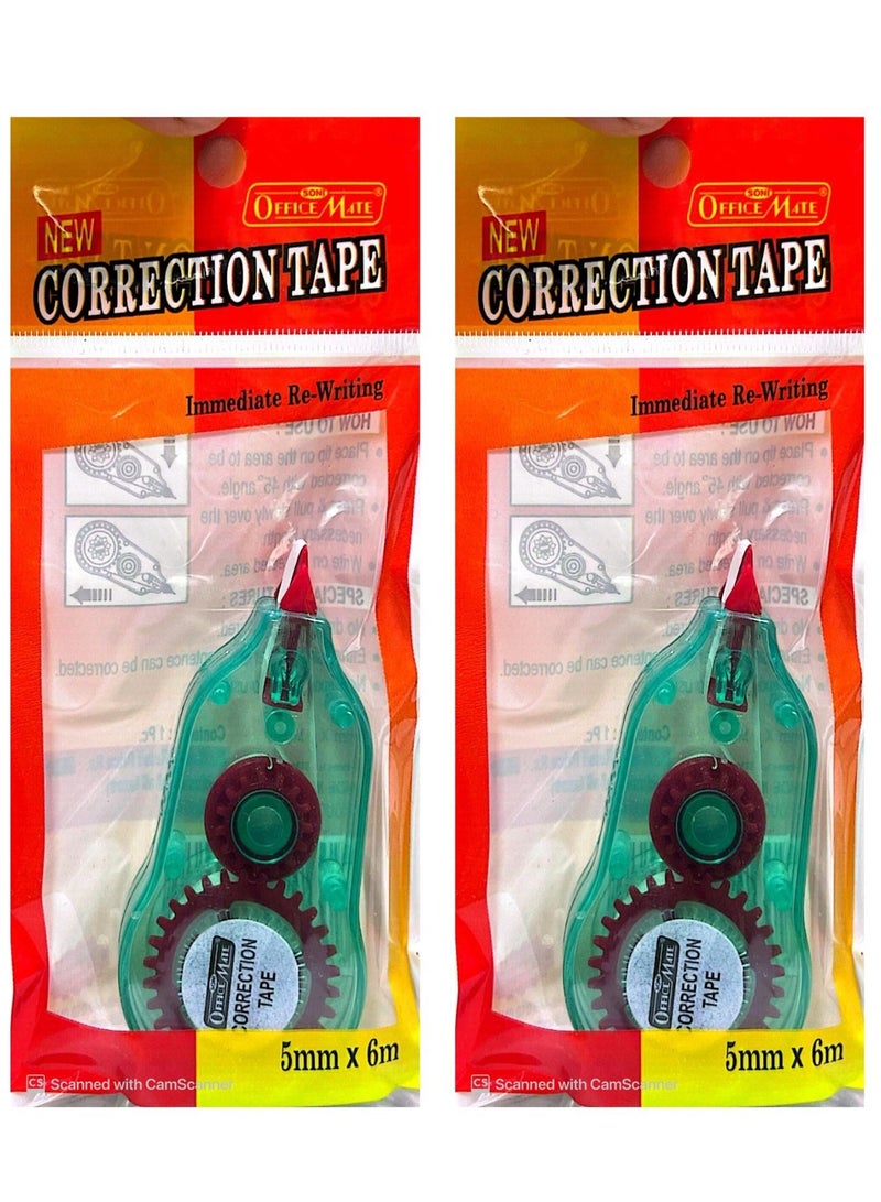 Officemate 2-Pieces Correction Tape 5mmX6mm Assorted Color - Image 1