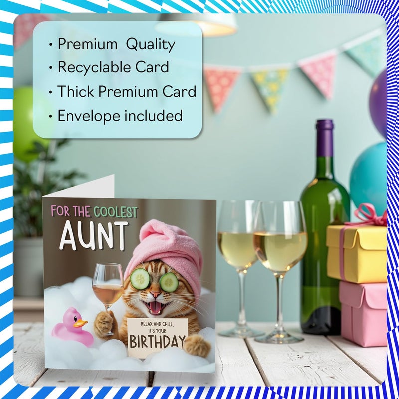 Stuff4 بطاقة عيد ميلاد العمة المضحكة من Stuff4 - قطة حمام مريحة - بطاقة عيد ميلاد سعيد صفيق للعمة من ابن أخ ابنة أخت 5.7 بوصة بطاقات تهنئة لعيد الميلاد الفكاهة - Image 3