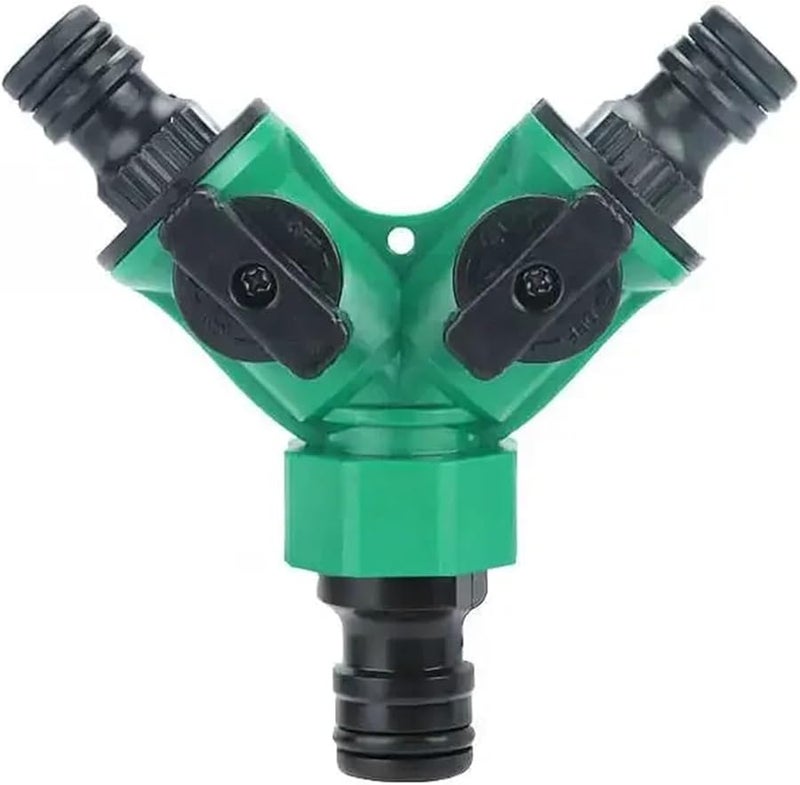 Set A 2 Way Garden Hose Splitter Connector with Shut Off Valve for Faucet Watering and Irrigation - Image 1