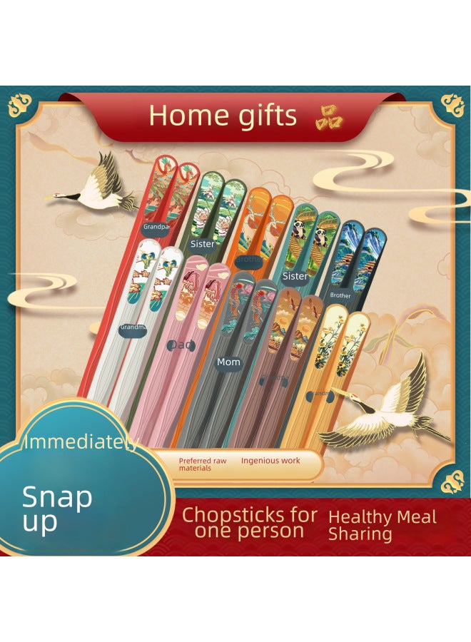 Chopsticks Experts, Ten Pairs Of Trendy Chopsticks, High Temperature Resistant Household Gift Alloy Chopsticks, One-piece Delivery, Group Purchase-Color:Wufu Linmen Black Five Pair  - Image 3