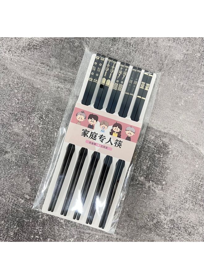 Chopsticks Experts, Ten Pairs Of Trendy Chopsticks, High Temperature Resistant Household Gift Alloy Chopsticks, One-piece Delivery, Group Purchase-Color:Wufu Linmen Black Five Pair  - Image 1