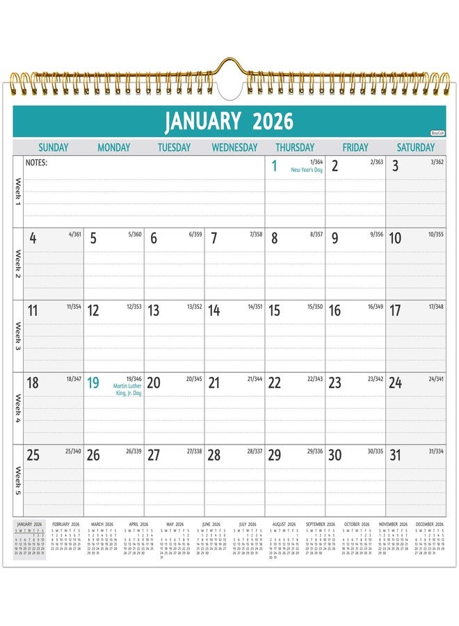 BowCuk 2026 Wall Calendar - 2026 Calendar, Jan 2026 - Dec 2026, 14.57 x 11.42 In, 12 Monthly Calendar 2026 with Thick Paper, Large Ruled Blocks ＆ Notes, Week’s Number, Holidays, Yearly Overview - Image 1