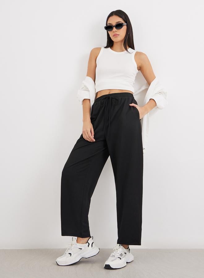 Styli Women Black Straight Leg Knitted Joggers - Image 1