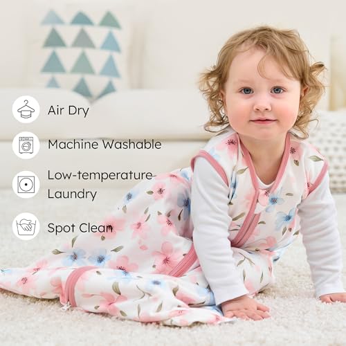 FIEMOL Baby Sleep Sack 6-12 months, 100% Cotton Sleeping Sack for Newborn and Infant, 3 Pack Baby Wearable Blanket, 0.5 Tog Lightweight Double Zipper Sleep Bag Medium Pink Butterfly Flower - Image 3