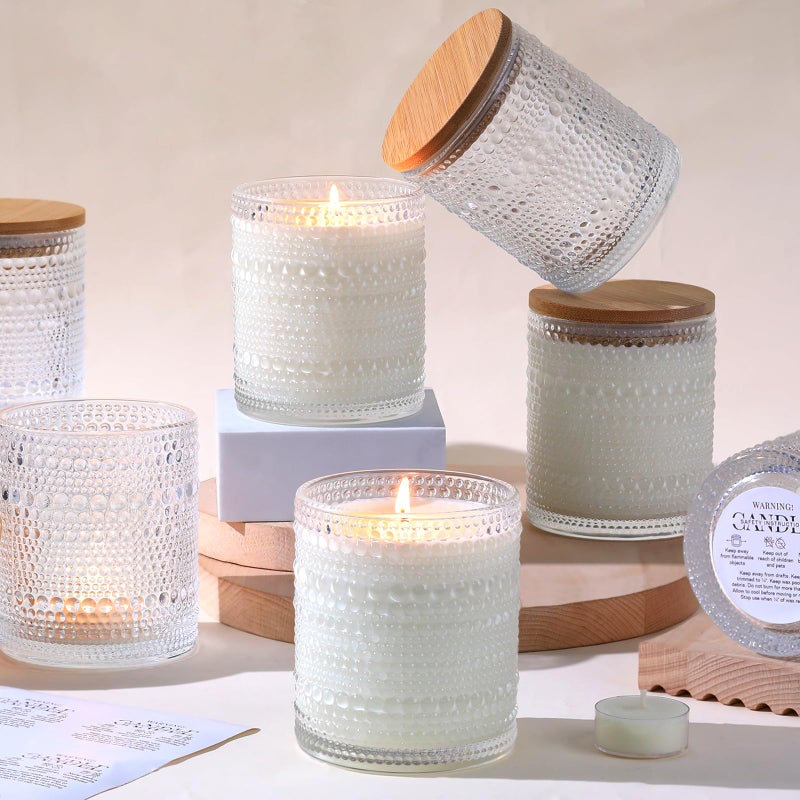 DARJEN 8 Pack Clear Candle Jars for Making Candles- 14 OZ Empty Glass Candle Making Jars with Bamboo Lids and Labels, Candle Making Supplies Candle Containers for Home DIY - Image 1