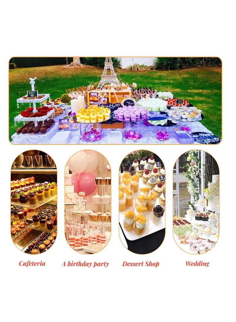 SOLARAE أكواب حلوى بلاستيكية مع أغطية وملاعق، عبوة 50 كوب بلاستيكي مربع صغير شفاف للحلويات والمقبلات والبودينغ والآيس كريم والزبادي والحلويات والموس 3.8 أونصة - Image 3