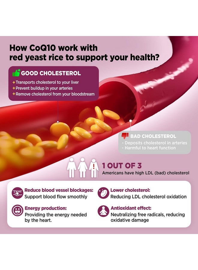 هوليجيند أرز الخميرة الحمراء من هوليجند مع حلوى جيلاتينية من إنزيم كيو 10، خالي من السكر، أرز الخميرة الحمراء العضوي، 2400 ملغ، مكملات غذائية لخفض الكوليسترول، معزز بإنزيم كيو 10 المساعد 200 ملغ لدعم صحة القلب، 60 قرصًا - Image 5