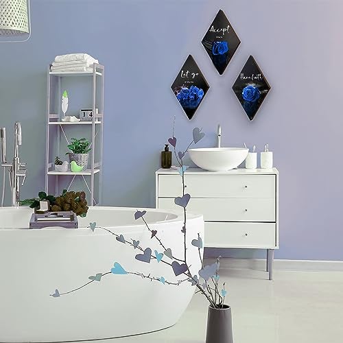ZINYAZHE 3 Pcs Blue Bathroom Decor Rose Bedroom Wall Decor Farmhouse Inspirational Wood Office Wall Art with Accept Let Go Have Faith Sign for Girl Women Living Room(Blue Rose 12 x 7 Inch) - Image 4