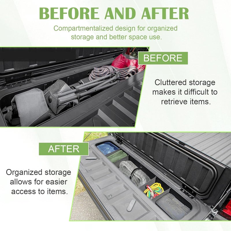 HGWEI Tailgate Storage Dividers Compatible with Chevy Colorado/GMC Canyon 2025 2024 2023 Accessories 4PCS Black StowFlex Truck Bed Organizer Insert Compartment Tray Global upgraded economical craftsmanship - Image 5