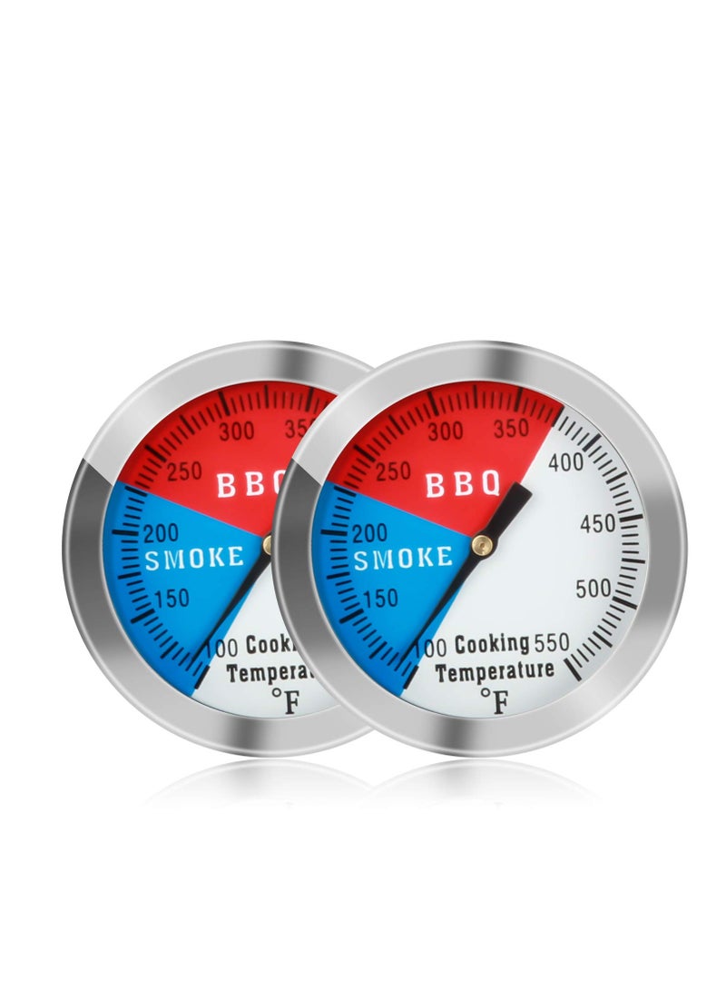 SOLARAE BBQ Thermometer Temperature Gauge - 2-Inch Stainless Steel Grill Smoker Temp Gauge for Charcoal BBQ, Fahrenheit Heat Indicator for Cooking Meat (2-Pack) - Image 1