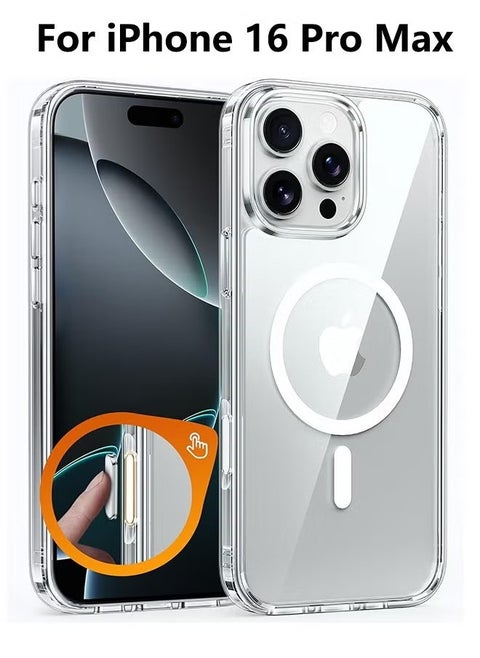 Magnetic for iPhone 16 Pro Max Case: With Camera Control Capture Button, [Compatible with MagSafe] [Top Grade Protection]Drop Protection Anti Yellowing Cell Phone Cover - Rugged Shockproof Transparent Cases(Clear - Camera Control Button)