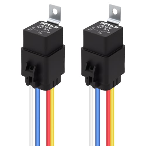 Weasch 2 Pack Waterproof Relay Kit, 12V 80A, 4 Pin SPST, 12 AWG Tinned Copper Wires Heavy Duty Automotive Relay for Automotive Car Marine Boat (2) - Image 1
