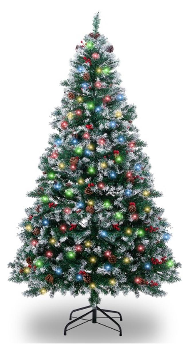 فتيرلي شجرة كريسماس مصنوعة من الألمنيوم (أو الاصطناعية)، شجرة كريسماس مُغطاة بالثلوج ب ارتفاع 6 أقدام/180 سم، مع 1000 زرقة (أو نصيب)، وبلورات حمراء، و200 مصباحاً، لتزيين الأعياد والمناسبات الداخلية. - Image 1