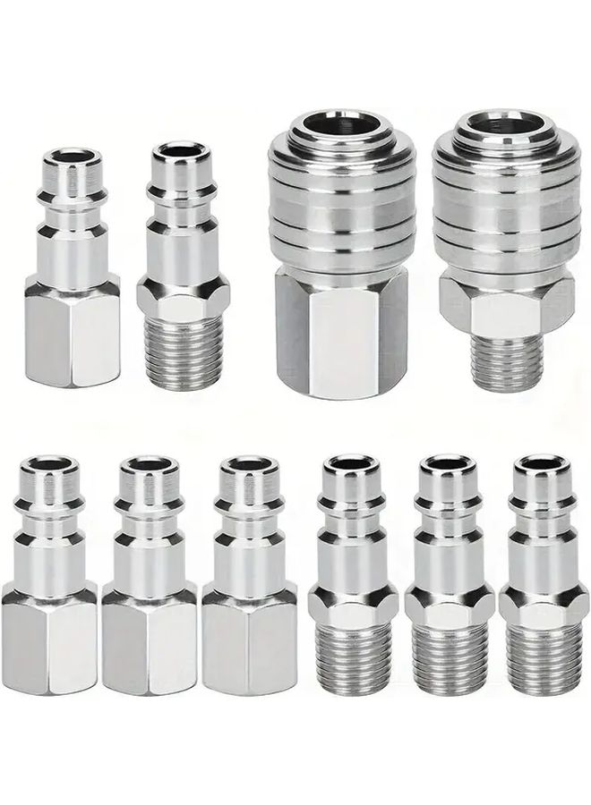 10pcs Nickel Metal Air Line Connectors Euro Hose Compressor Fittings Kit Male Female - Image 1