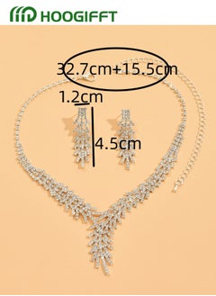 HOOGIFFT 2 Piece Jewelry Set of Necklace and Earrings Shiny Diamond Chic Rhinestone Decor Jewellery Set for Women Ladies Gift for Mother Wife Girlfriend Bridesmaids Wedding Party Accessories  - Image 4