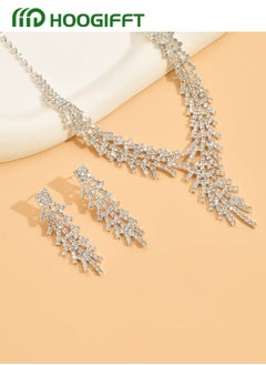 HOOGIFFT 2 Piece Jewelry Set of Necklace and Earrings Shiny Diamond Chic Rhinestone Decor Jewellery Set for Women Ladies Gift for Mother Wife Girlfriend Bridesmaids Wedding Party Accessories  - Image 3