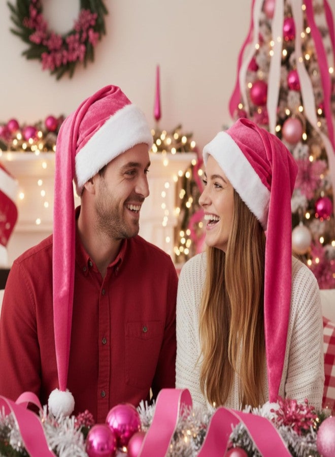 Cozypower مجموعة من 4 قبعات سانتا وردية مخملية طويلة للجنسين من كوزي باور، سميكة للغاية، مناسبة كهدية عيد الميلاد ورأس السنة الجديدة للبالغين - Image 4