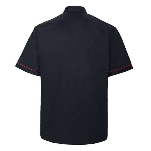 TopTie Unisex Short Sleeve Chef Coat Jacket, Black with Red - Image 2