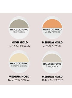 hanz de fuko Hanz de Fuko Deluxe Hair Care Kit - Super Styling Sampler Featuring Claymation, Sponge Wax, Modify Pomade, Scheme Cream - 4 pack, 0.25oz each  - Image 3