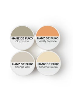 hanz de fuko Hanz de Fuko Deluxe Hair Care Kit - Super Styling Sampler Featuring Claymation, Sponge Wax, Modify Pomade, Scheme Cream - 4 pack, 0.25oz each  - Image 1