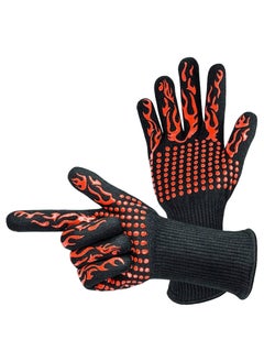 DubaiGallery Silicone Anti-Slip Stripe Heat Proof Oven Gloves 500~800℃ Heat Resistant Grill Gloves for Outdoor Barbecue Garden Grilling Kitchen Cooking Welding  - Image 1
