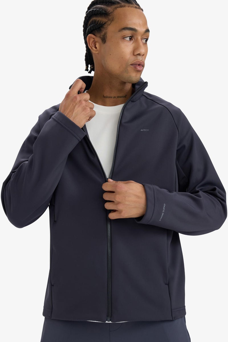 DeFacto Grey Man DeFactoFit Waterproof Slim Fit Zippered Softshell Rain Jacket Casual - Image 3