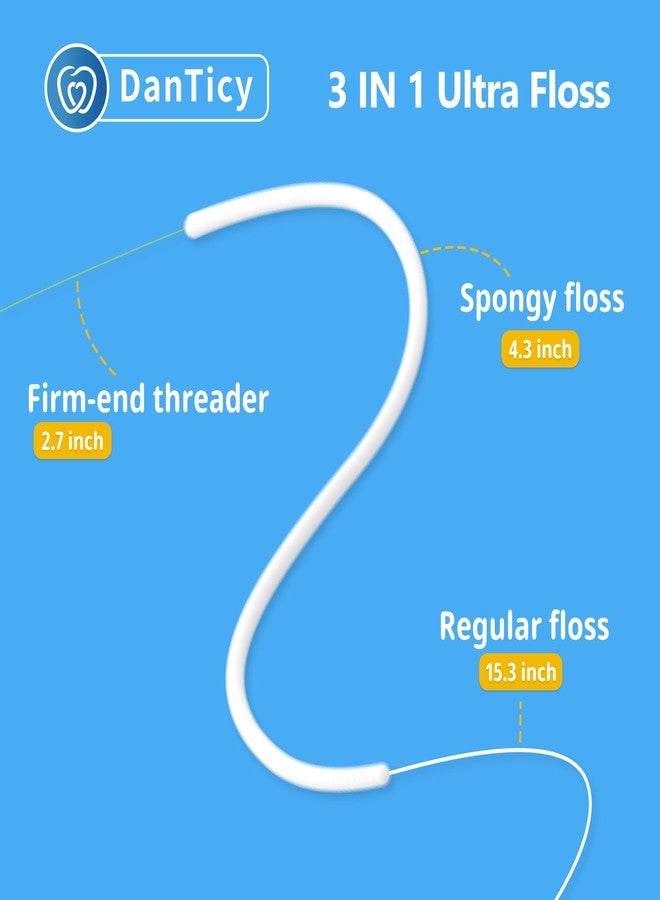 DanTicy 3-in-1 Floss, 80 Pre-Cut Strands with Threader & Spongy Brush, Specialized Teeth Cleaning for Teens and Adults with Bridges or Implants - Image 2