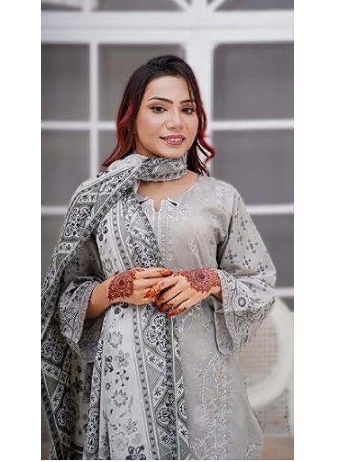 وينشيلز طقم سلوار قميص باكستاني أنيق مطرز باللون الرمادي - متوسط - Image 3