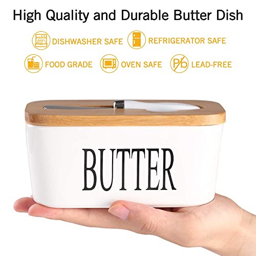Hedrix Large Butter Dish with Lid for Countertop, Ceramic Butter Container With Airtight Cover, Butter Keeper for Counter or Fridge, White Butter Holder Storage… - Image 2