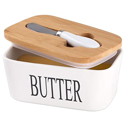 Hedrix Large Butter Dish with Lid for Countertop, Ceramic Butter Container With Airtight Cover, Butter Keeper for Counter or Fridge, White Butter Holder Storage… - Image 1