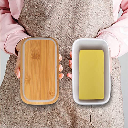 Hedrix Large Butter Dish with Lid for Countertop, Ceramic Butter Container With Airtight Cover, Butter Keeper for Counter or Fridge, White Butter Holder Storage… - Image 4