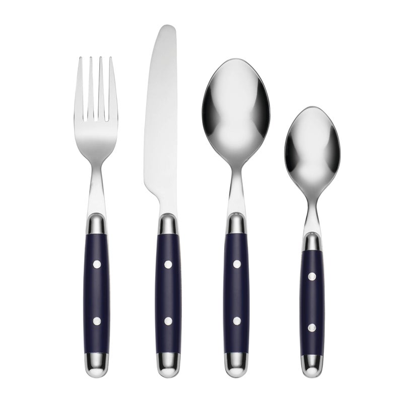 Cambridge Silverware Set, Jubilee Blue 16-Piece Flatware Set, Service For 4, 18/0 Stainless Steel, Knives Spoons And Forks Sets, Dishwasher Safe, Home And Kitchen Utensils (Black/Silver, 16 Piece) - Image 1