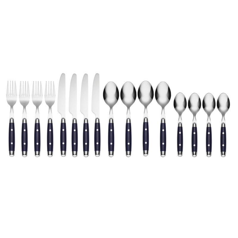 Cambridge Silverware Set, Jubilee Blue 16-Piece Flatware Set, Service For 4, 18/0 Stainless Steel, Knives Spoons And Forks Sets, Dishwasher Safe, Home And Kitchen Utensils (Black/Silver, 16 Piece) - Image 2