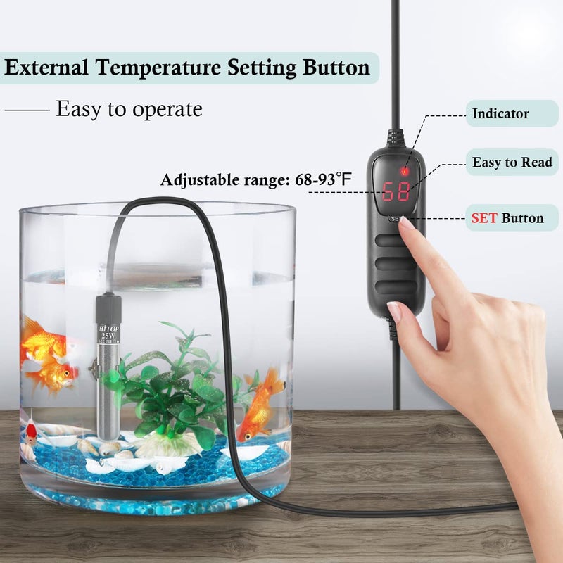HITOP Mini Submersible Aquarium Heater - 25W 50W 100W 200W 300W Small Heater for Fish Tank 1-70 Gallon with Controller (25W) - Image 4