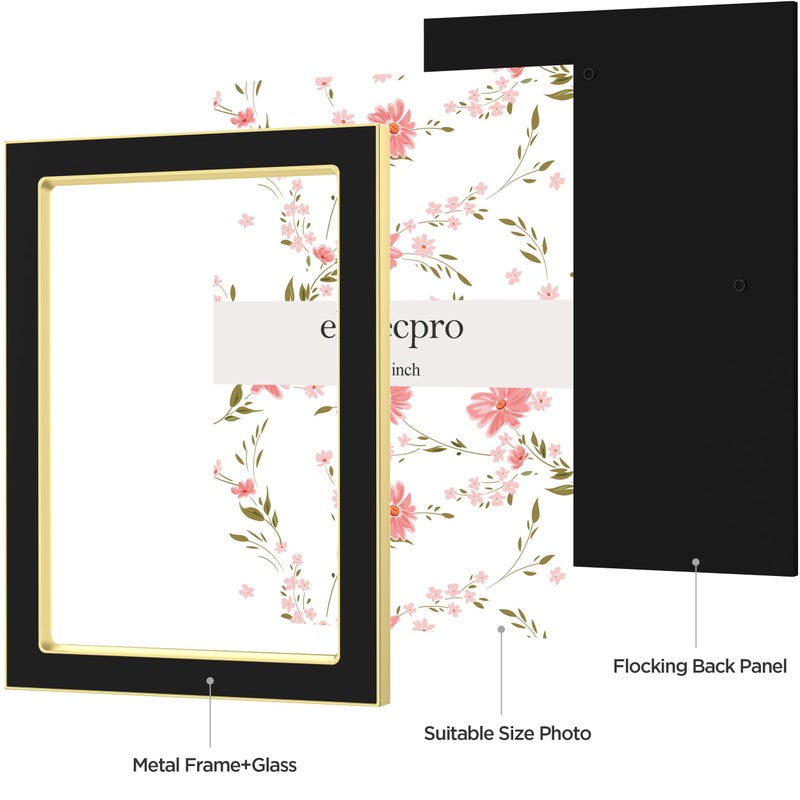 eletecpro 4x6 Enamel Picture Frame with Real Glass Cover  1 Pack Black Photo Frame with Gold Metal Edge  Horizontal and Vertical Display Pictures 4x6 for Tabletop  Bookshelf  Wall Decor - Image 2