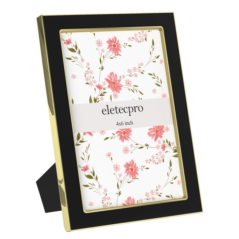 eletecpro 4x6 Enamel Picture Frame with Real Glass Cover  1 Pack Black Photo Frame with Gold Metal Edge  Horizontal and Vertical Display Pictures 4x6 for Tabletop  Bookshelf  Wall Decor - Image 1