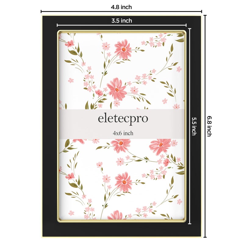 eletecpro 4x6 Enamel Picture Frame with Real Glass Cover  1 Pack Black Photo Frame with Gold Metal Edge  Horizontal and Vertical Display Pictures 4x6 for Tabletop  Bookshelf  Wall Decor - Image 3