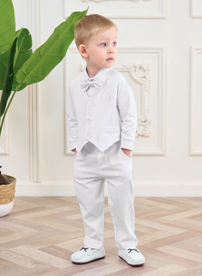 CARETOO Baptism Outfits for Boys White Dress Shirt/Vest/Bow Tie/Pants 0-3 Months Baby Boy Clothes 3-6 Months - Image 3