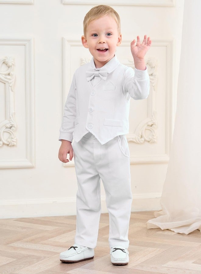CARETOO Baptism Outfits for Boys White Dress Shirt/Vest/Bow Tie/Pants 0-3 Months Baby Boy Clothes 3-6 Months - Image 2