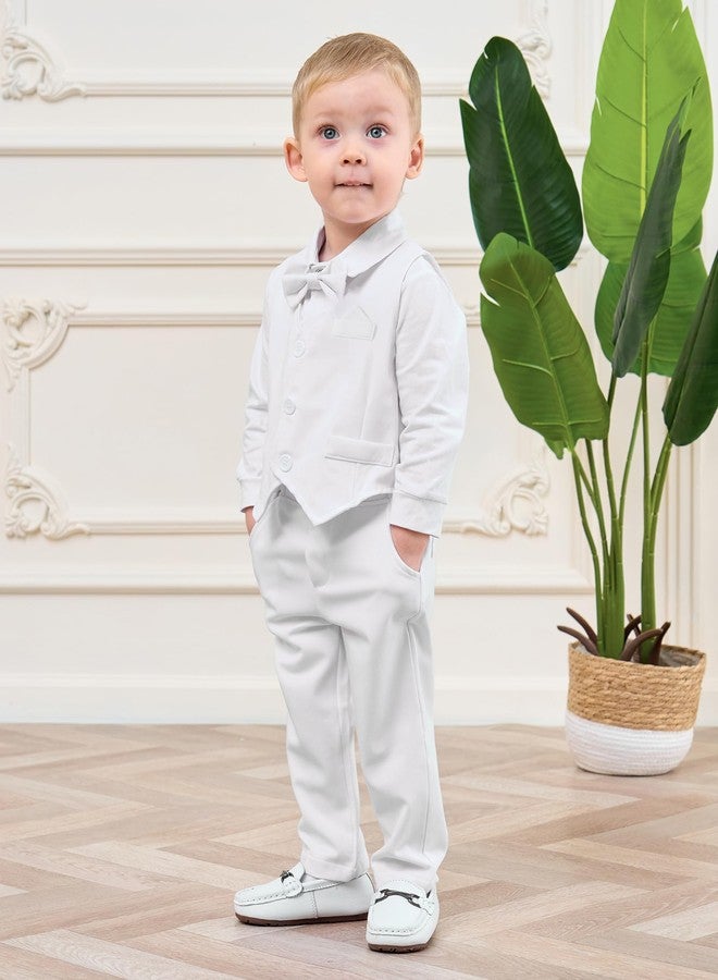 CARETOO Baptism Outfits for Boys White Dress Shirt/Vest/Bow Tie/Pants 0-3 Months Baby Boy Clothes 3-6 Months - Image 4