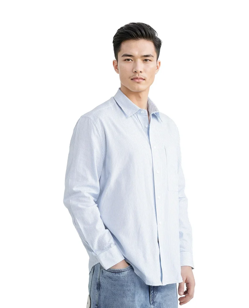 Rare Rabbit Men's Pinstripe Regular Fit Embroidered Logo Shirt
