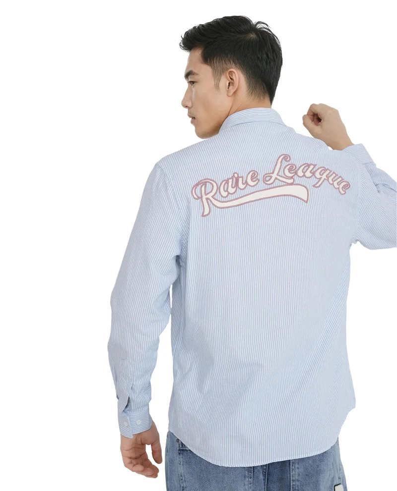 Rare Rabbit Men's Pinstripe Regular Fit Embroidered Logo Shirt