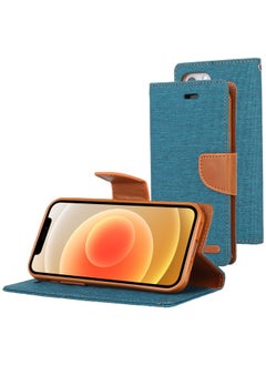 Case Cover For iPhone 12 / 12 Pro GOOSPERY CANVAS DIARY Cross Texture Horizontal Flip Leather Case with Card Slots & Wallet & Holder Green